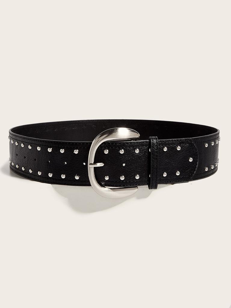 Punkinspired Faux Leather Belt With Rivets And Silver Buckle For Outfits Casual