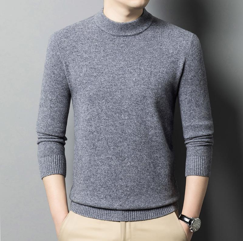 Men s Machine Washable 100% Pure Wool Thick Autumn/Winter Half-High Collar Sweater Medium