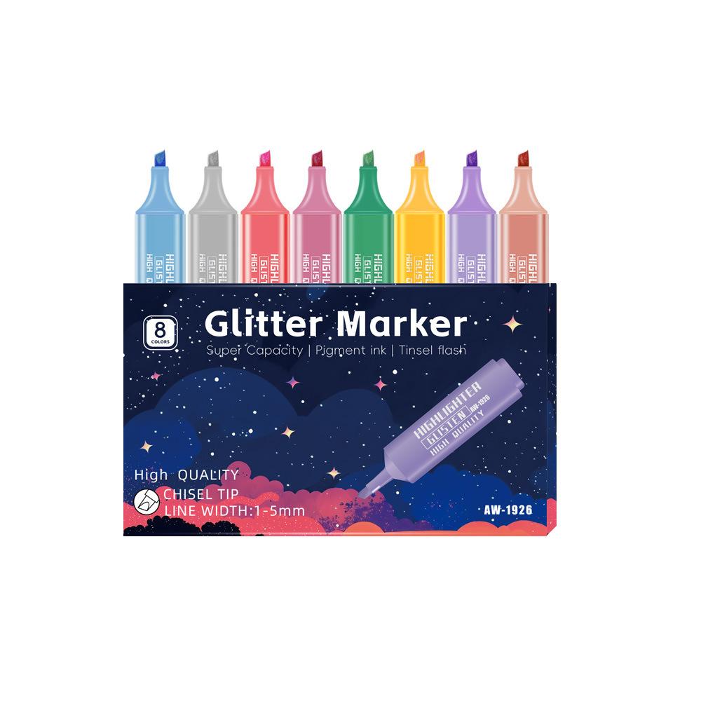 8pcs/Set Metallic Highlighter Morandi Gold Powder Glitter Highlighter Markers for Note Journaling Graffiti Pen Stationery Kawaii