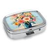 Portable Pill Box with 2 Compartments, Mini Metal Medicine Organizer Case, Cute Printed Pill Container for Vitamins, Pills, Jewelry, Travel, Daily Use