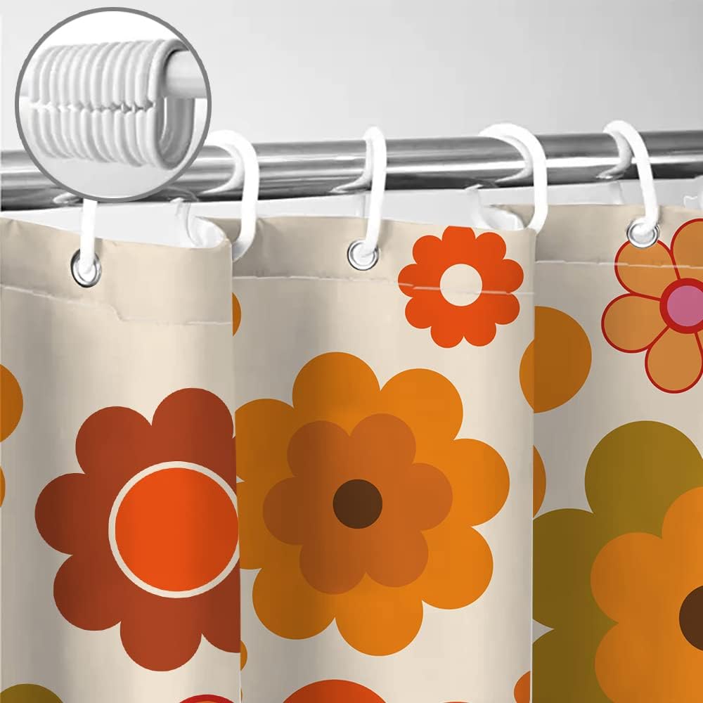 GAERetro Flowers Shower Curtain Groovy Brown Orange Sun Flower Vintage 70s Fabric Shower Curtains Set for Bathroom Decor 72x72