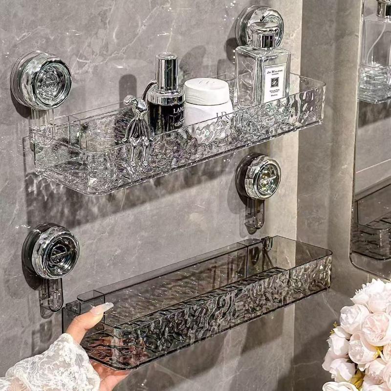 Acrylic Punch-free Bathroom Storage Rack Suction Self Draining Hanging Rack Wall Mounted Toiletries Organizer