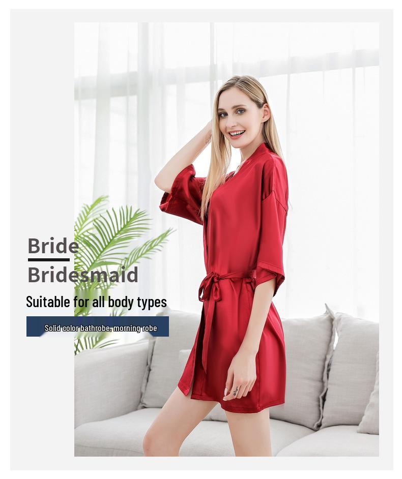 Women's Short-Sleeved Imitation Silk Pajamas and Bridal Morning Robe