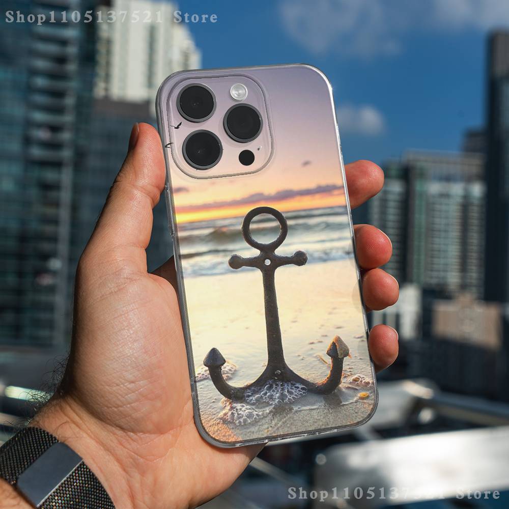 Painting Art Anchor Phone Case For iPhone 17,16,15,14,13,12,11 Pro,Max,Plus,XR,Mini,E Clear Full-coverage Soft Cover