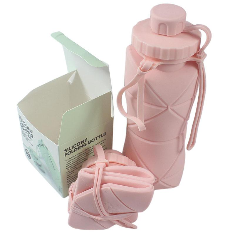Silicone Collapsible Water Bottle - Portable Foldable Travel Cup for Outdoor Sports & Hiking 600ml розовый