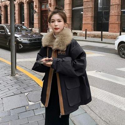 Luxury Black Winter Parka Coat for Women Fleece Thick Warm Oversized Faux Fur Hooded Outerwear