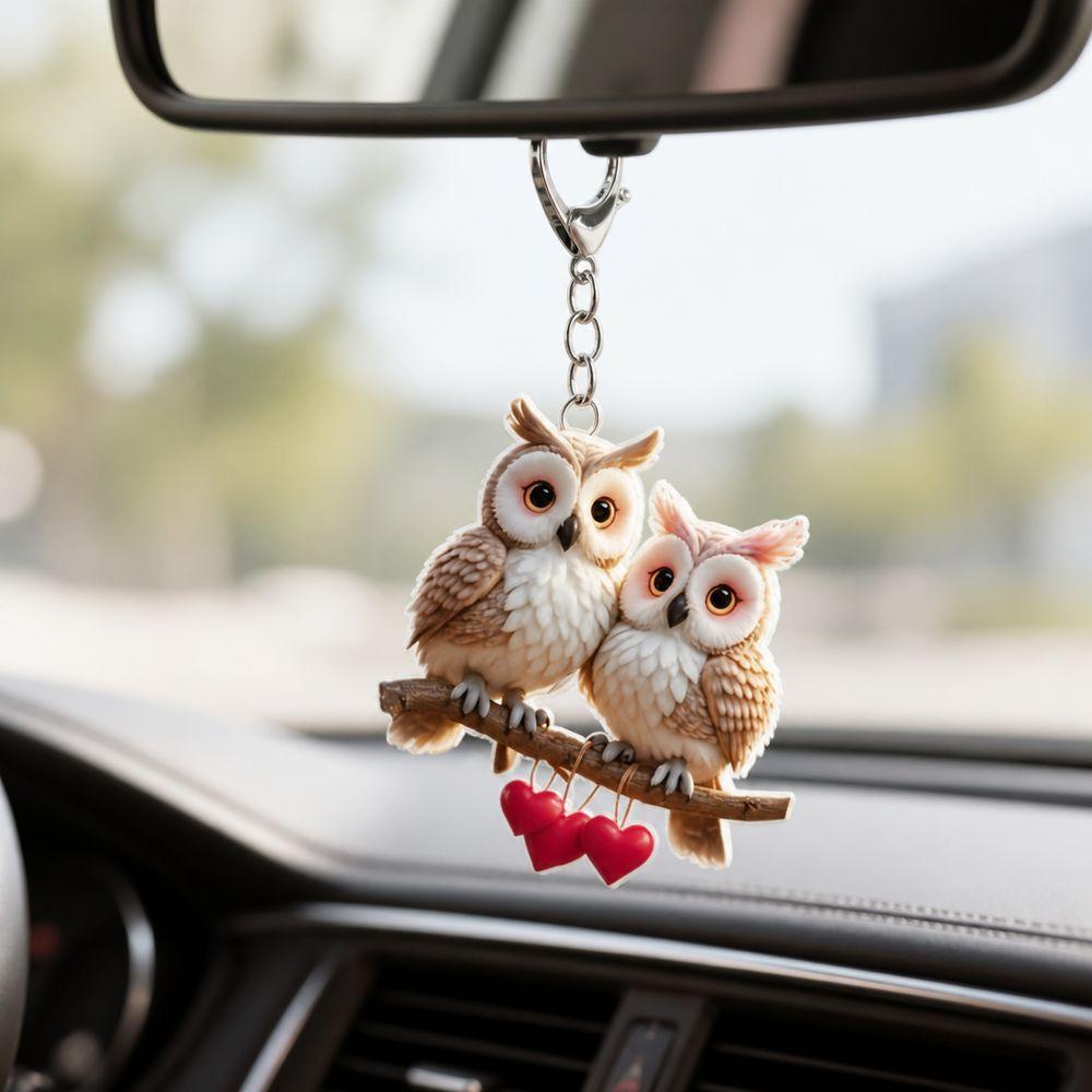 Flat Owl Keychain Acrylic Rearview Mirror Hanging Ornament Gifts Car Ornament Car Interior Decor
