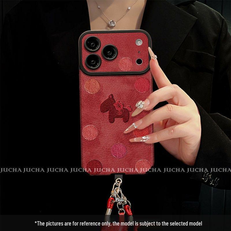 Polka Dot Little Horse Oil Painting Phone Case for iPhone 16/17 Pro Max with Lanyard