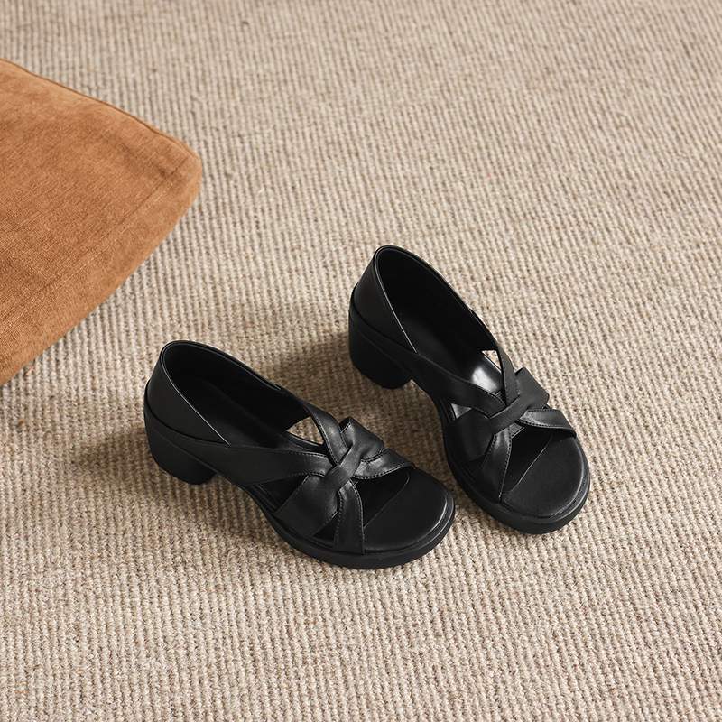 Krazing Pot Mikrofaser Mode Dicke Mittlere Absätze Peep Toe Schuhe Europäisches Design Sommer Größe 43 Größe 42 Plateau Damen Sandalen