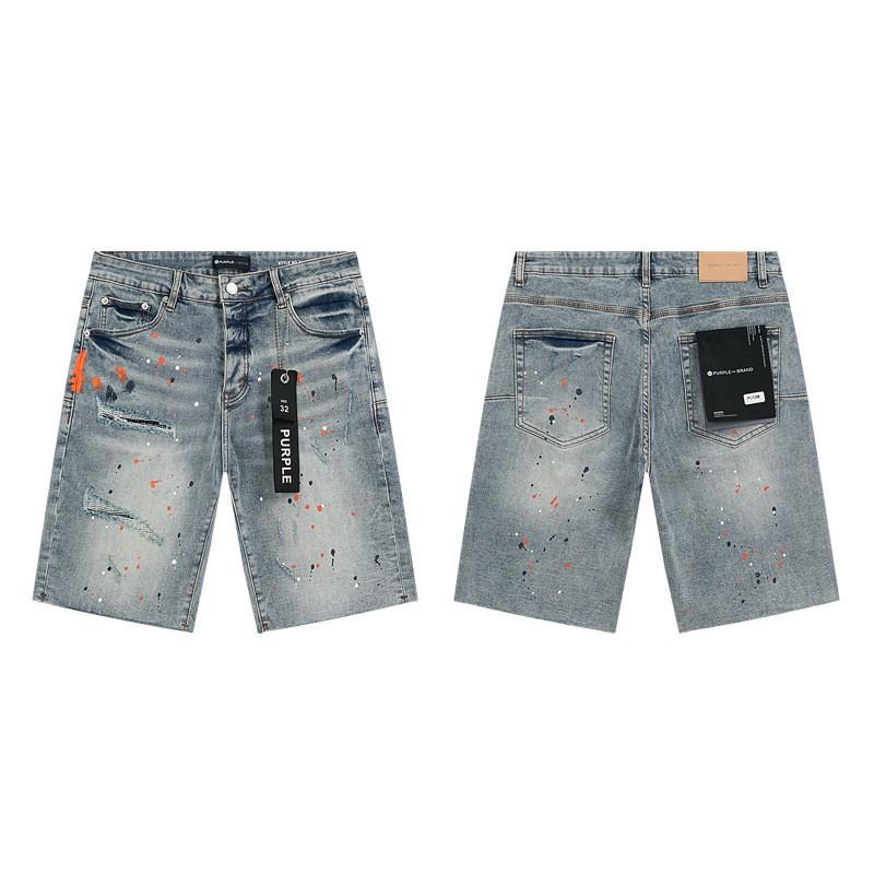 Purple Jeans Streetwear Loose Fit Denim Shorts Men Women Mid-Rise Straight Cut With Embroidery Stone Wash