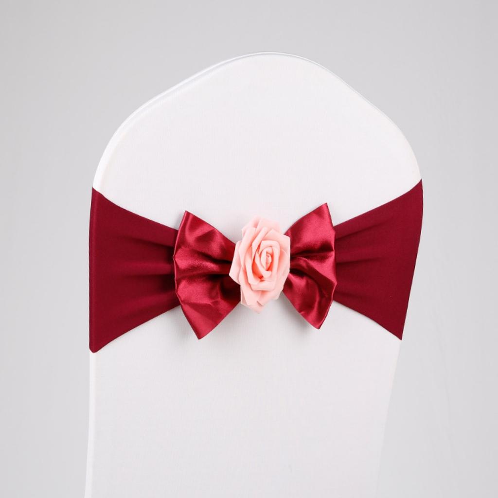 Stretch Chair Sashes Bow Knot Rose Flower Elastic Band Wedding Party Banquet Reception Hotel Event Decoration Chair Cover Sash