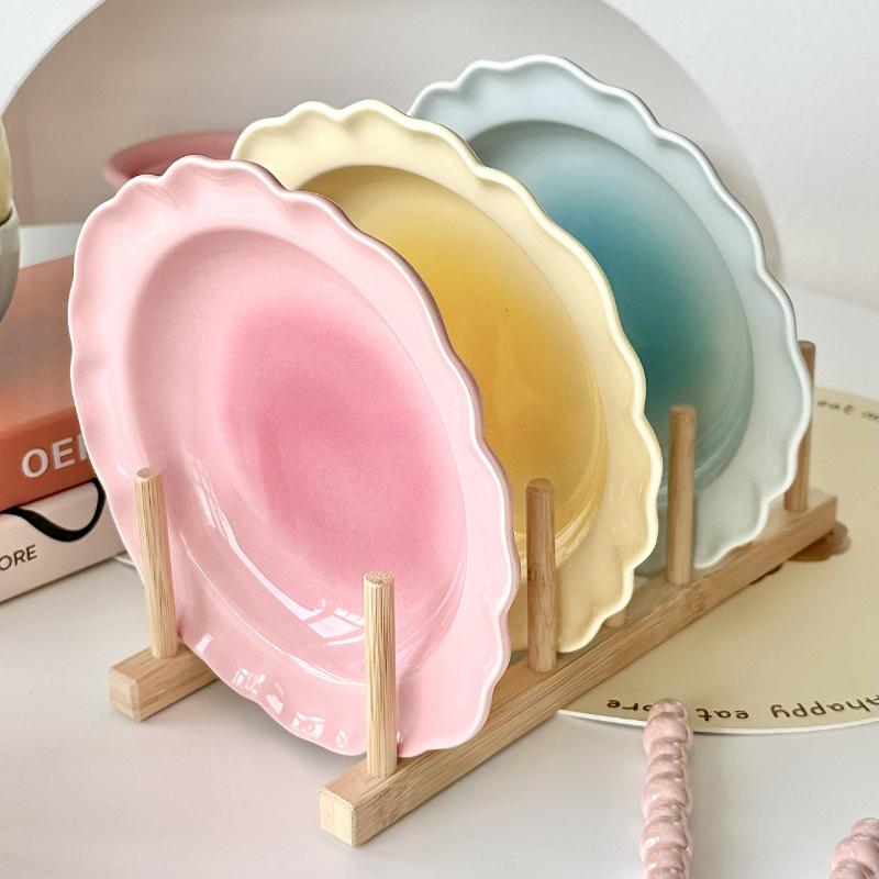 Cute Blush Gradient Korean Tableware Plate Dessert Fruits and Vegetables Plate Yogurt Rice Bowl Underglaze Ceramic Tableware Set