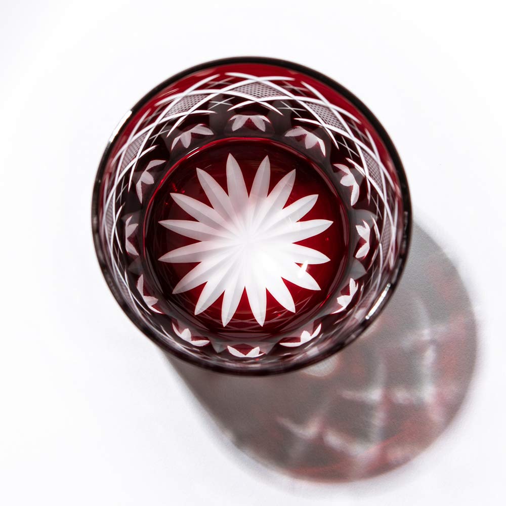 Kobo Edo Kiriko Yarai Fish Crest Old Glass TB90415R Wooden Box Made In Japan [Taimuro Official] (Red)