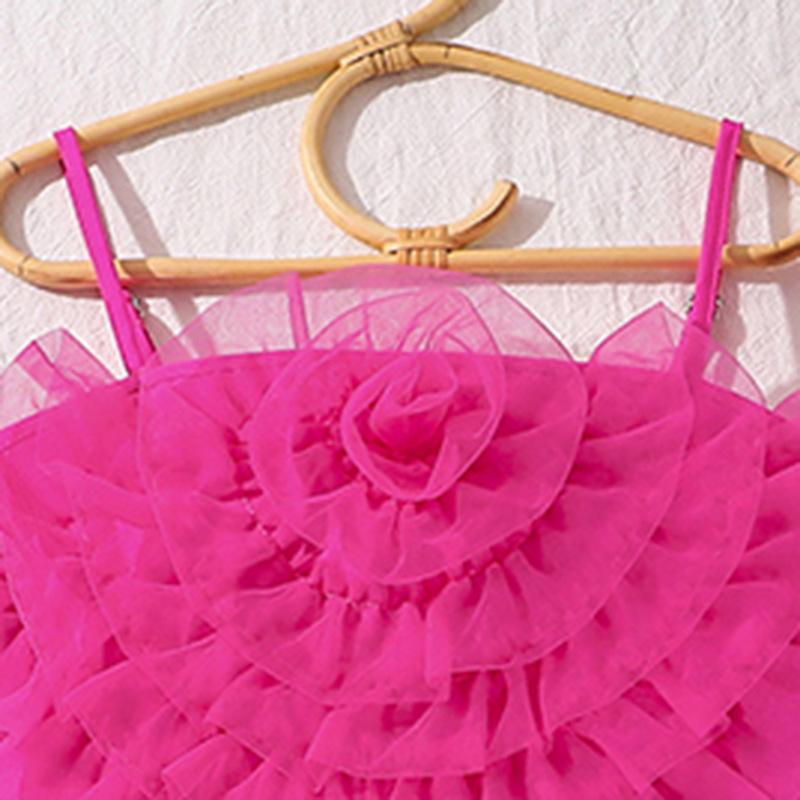 Girls' European & American 3D Flower Spaghetti Strap Top and Irregular Shorts - 2025 Summer Style Set