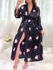 New love printed nightgown women's large size long simulated silk lace-up sexy simulated silk loungewear morning gown
