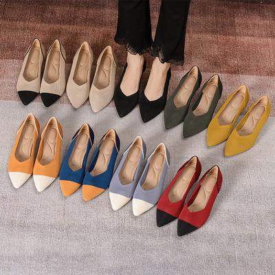 Autumn Women's Low Heels Shoes Fashion Knitted Shoes Casual Breathable Pointed Shoes Comfortable Walking Shoes Zapatillas Mujer
