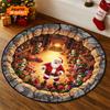 Christmas Santa Workshop 3D Printed Rug Cozy Holiday Illusion Carpet Santa and Elves Floor Mat Christmas Living Room Decor