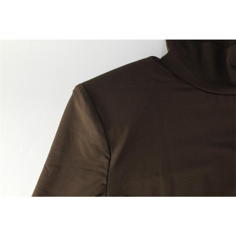 Damen Herbst und Winter Mode Temperament High Neck Langarm Slim Schlitz Kleid