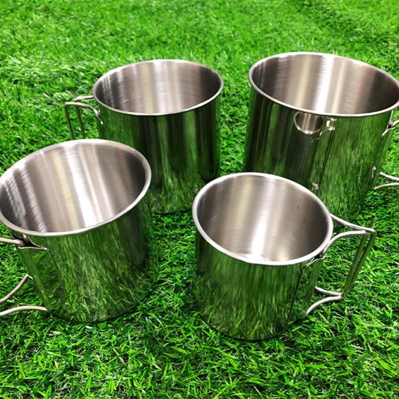 4Pcs Stainless Steel Camping Cup Coffee Wine Cup Outdoor Water Stackable Lightweight Camping Tableware Supplies