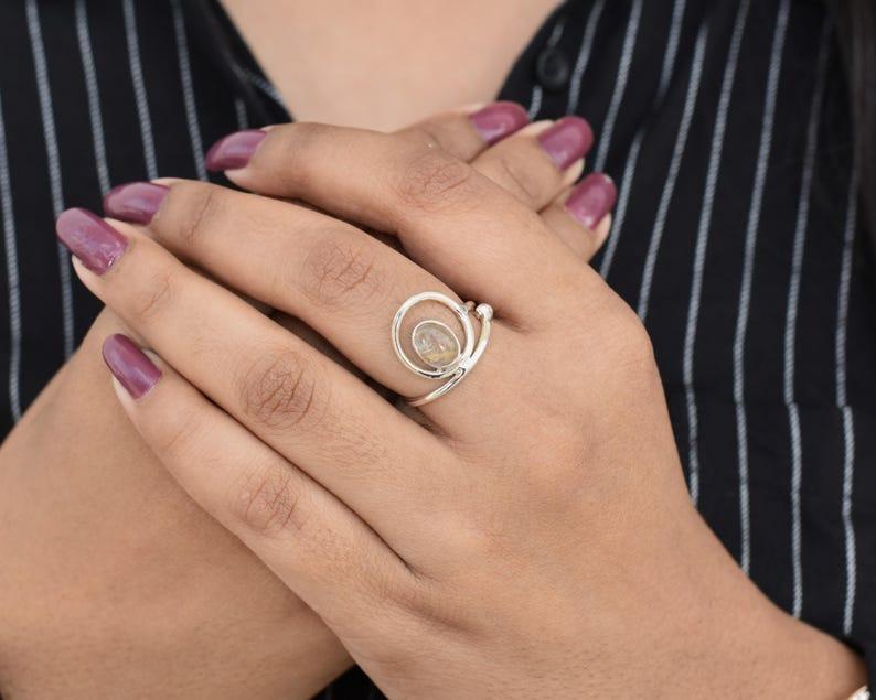 Solid 925 Sterling Silver Golden Rutile Gemstone Handmade Boho Designer Unique Gift Ring Jewelry Statement Ring