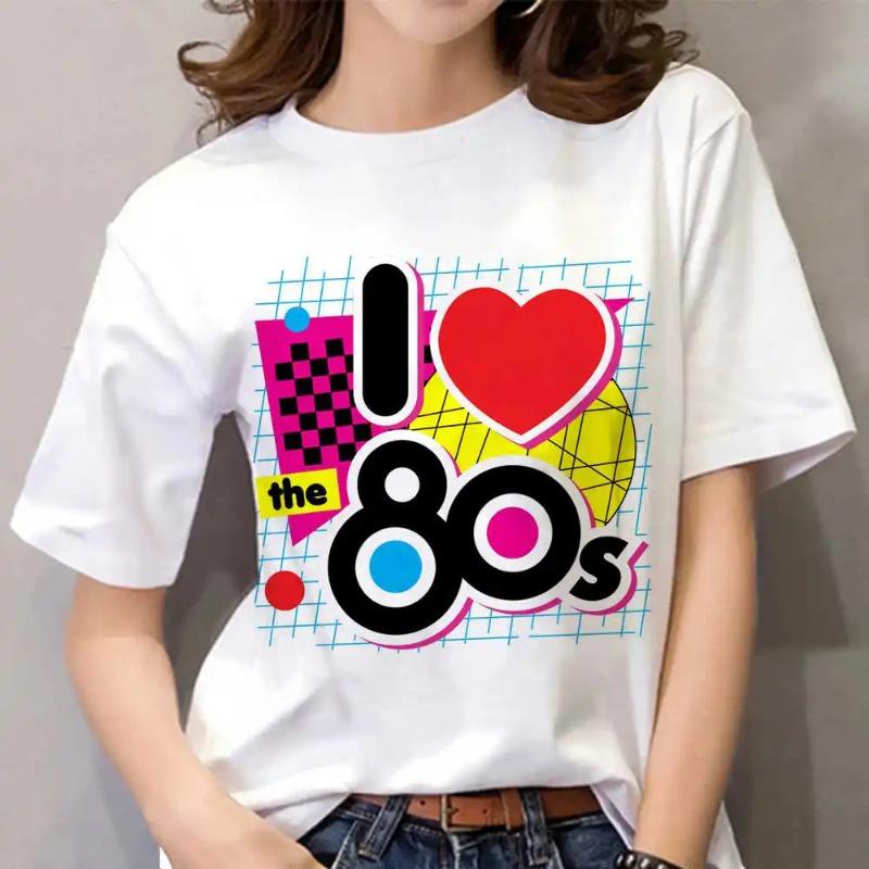 Retro Love 80s  T-shirt for Women's Summer Fashion O-neck Short Sleeved Oversized Top Casual T-shirt Loose Streetwear Harajaku