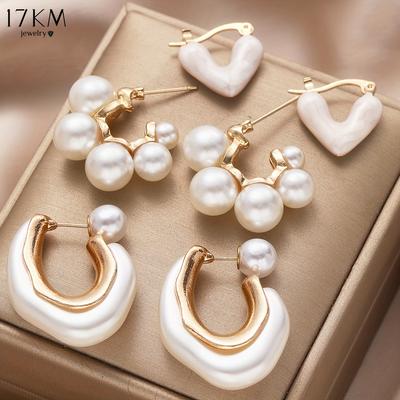 6 Pcs Delicate Imitation Pearl Heart Design Hoop Earrings Vintage Elegant Style Trendy Female Dating Earrings Set Jewelry Gifts