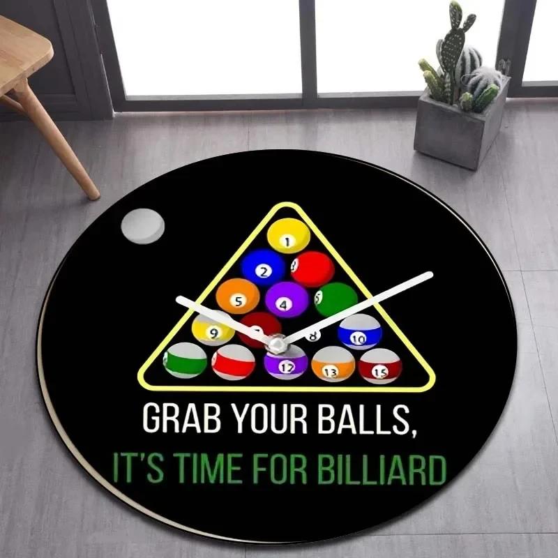 Billiard Clock Print Round Carpet Soft Area Rug for Bathroom Bedroom Living Room Doormat Gaming Chair Decor Non-Slip Floor Mat