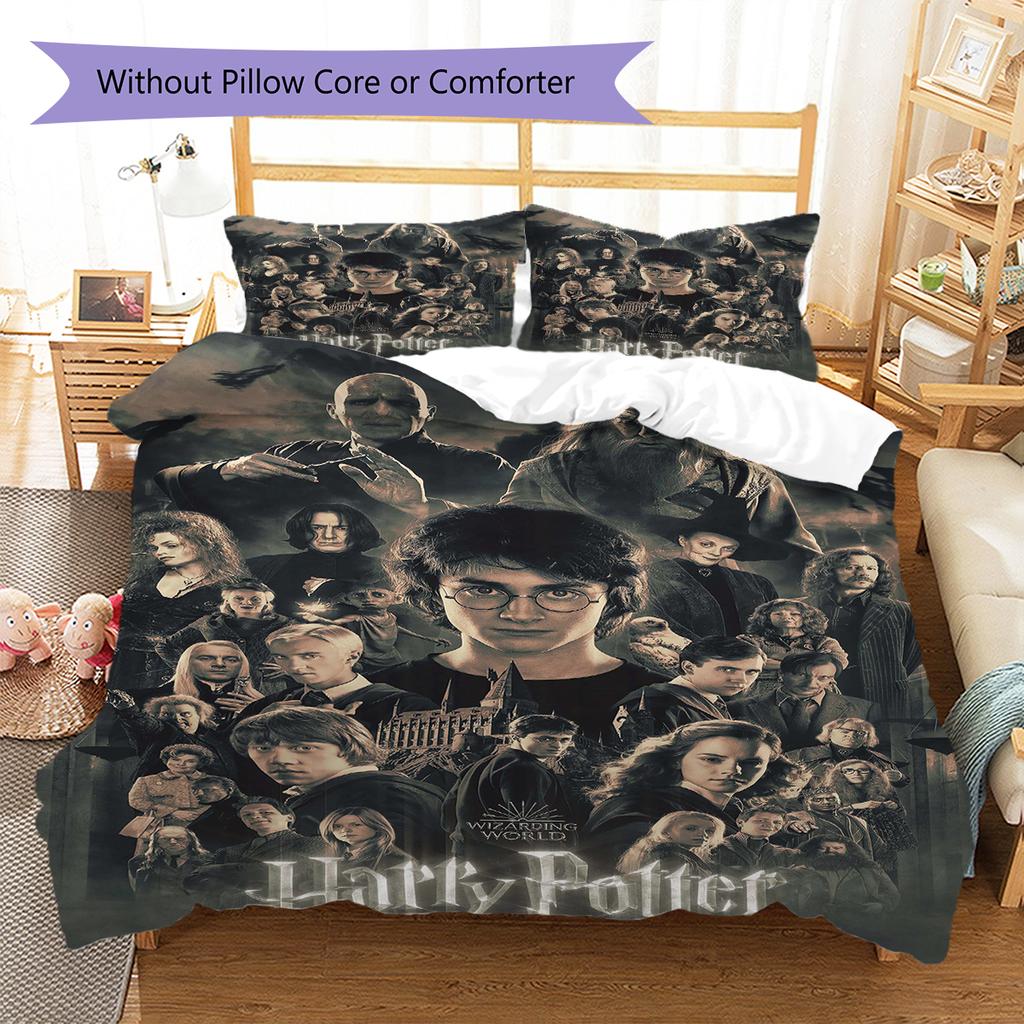Magic School Story Pattern Bedding Quilt Set Quilt Cover Pillowcase Home Decoration Gift (1 * duvet cover + 2 * pillowcase, without core)