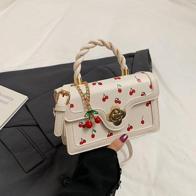 Women Cherry Square Bag PU Leather Sweet Cherry Crossbody Bag Adjustable Strap Sling Ladies Outdoor Small Handbags