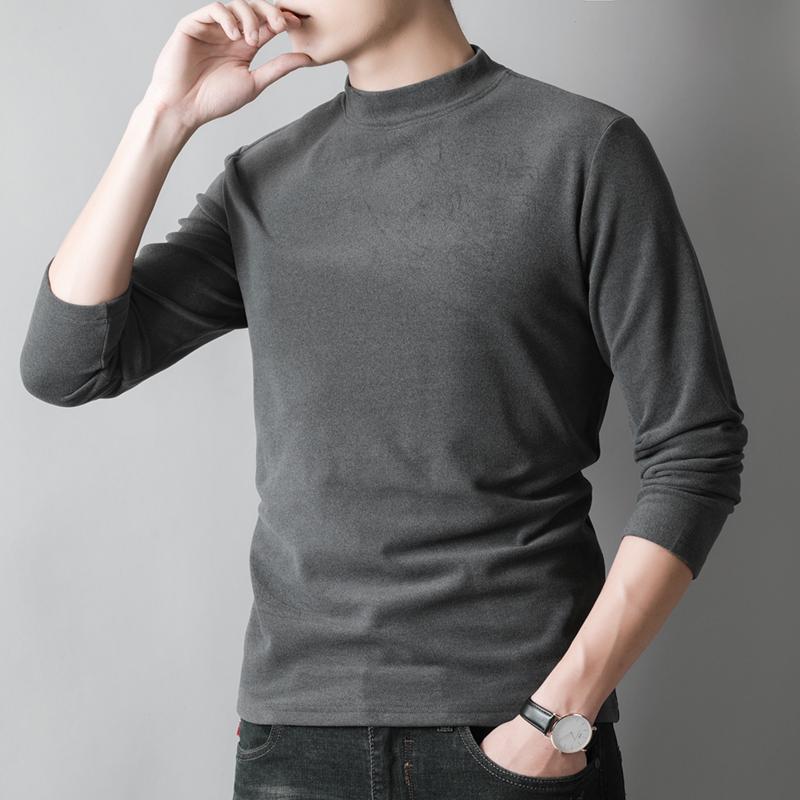 Autumn and Winter Solid Color Velvet Thickened Long-sleeved T-shirt Men's Large Size Warm Top