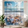 2D Flat, 1Pc Coastal Beach Shower Curtain With Seashells, Starfish & Ocean Waves - Bath Curtain Suitable For Bathtub/Shower, M