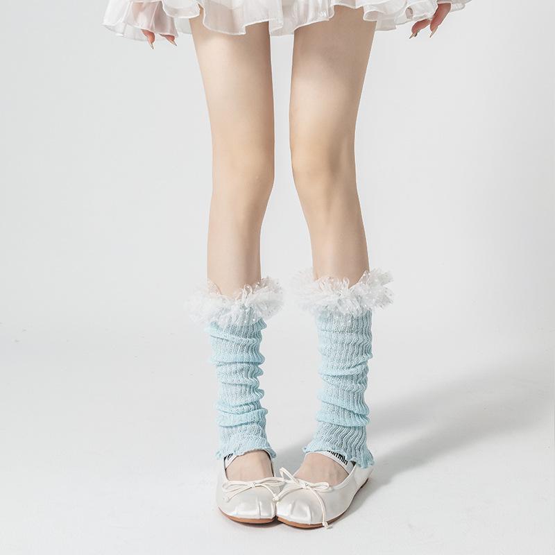 Lolita Girls Lace Ruffles Leg Warmers Women Long Socks Knitted Foot Cover Arm Warmer Y2K Spring Summer Boot Cuffs Stockings New