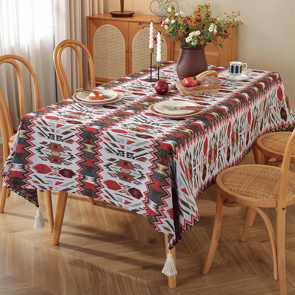 Retro Romantic Jacquard Tablecloth: Rectangular, Pastoral Oil Painting Design for Dining and Coffee Tables. In Stock.