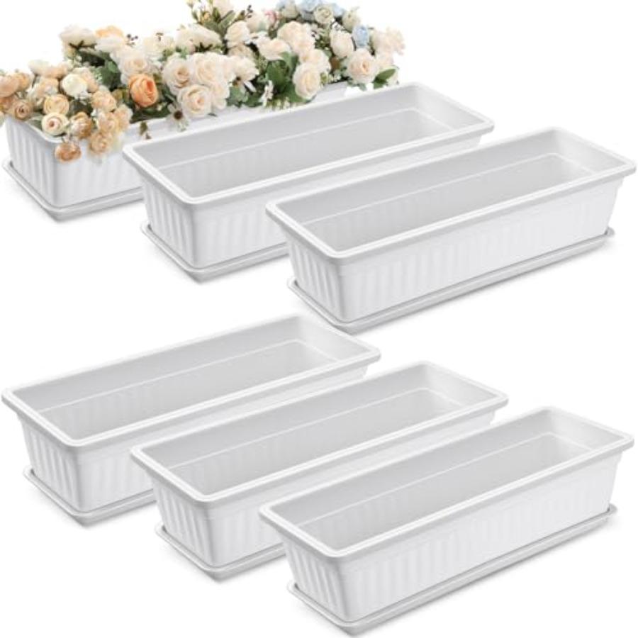 

6 Packs 23 Inch Window Flower Box Extra Large Window Sill Herb Garden Long Rectangle Planter Plastic Boxes Outdoor with Drainag United States
