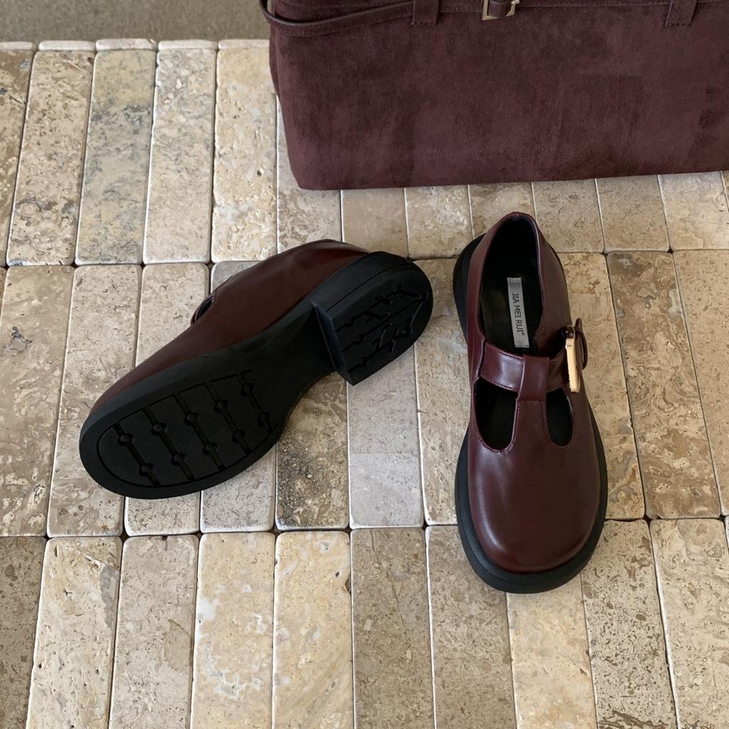 IPPEUM Mary Janes Dam Ballerinaskor Läder Spänne Rund Tå Ballerinas Zapatos Mujer