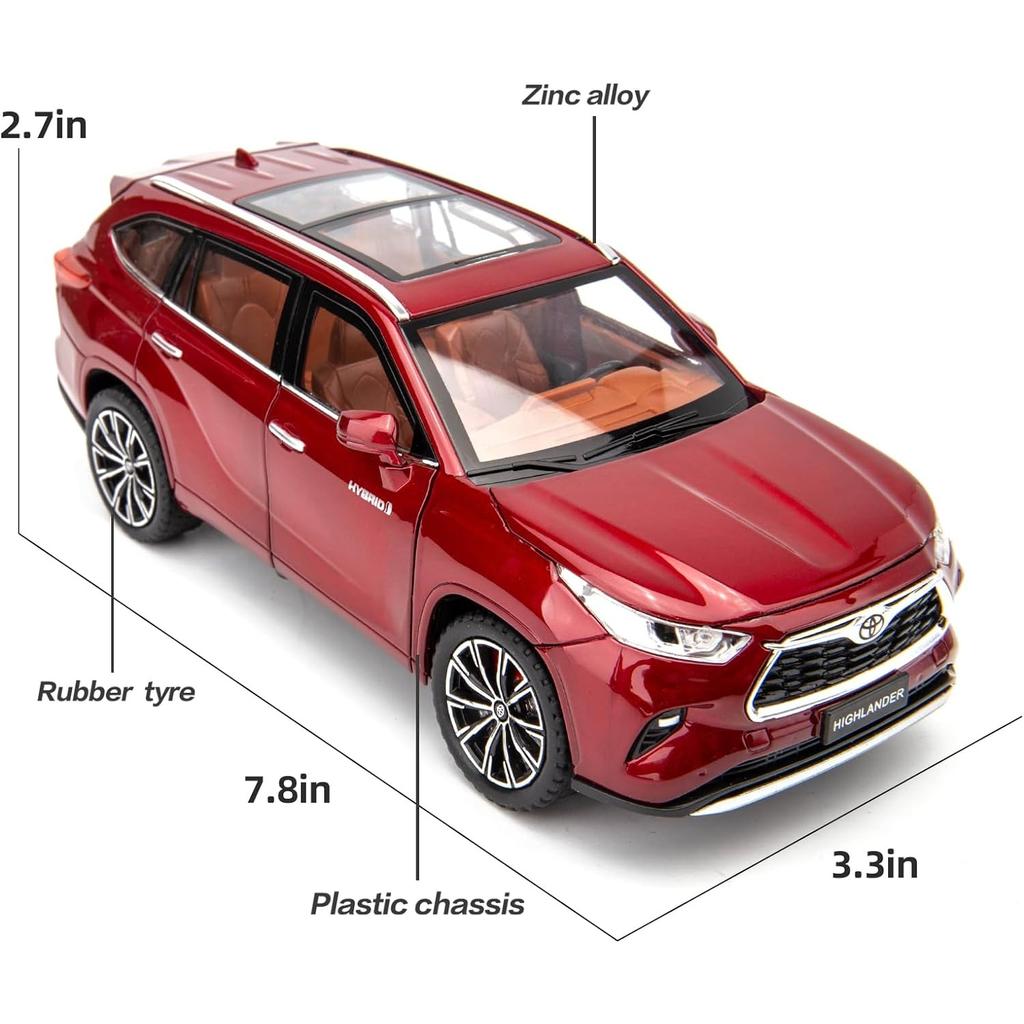 Model auta Toyota Highlander v měřítku 1/24, stahovací auto ze zinkové slitiny se zvukem a světlem pro děti, chlapec, dívka dárek