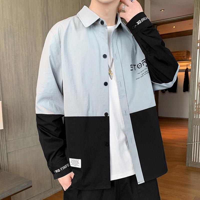 American Style Gradient Long Sleeve Men's Shirt – Casual Loose Fit with Turn-Down Collar for Spring, Autumn, and Summer.