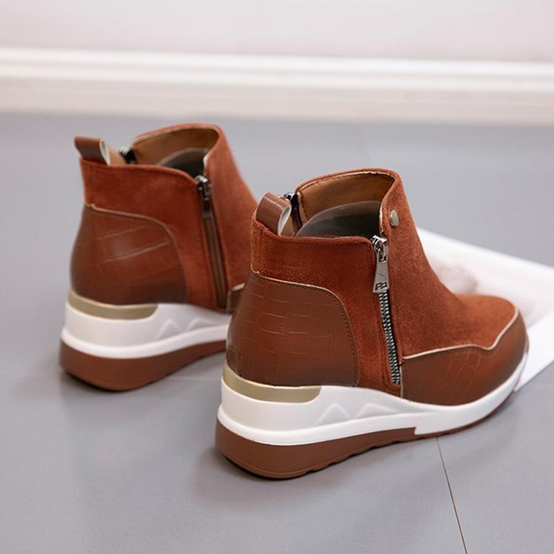 Women Wedge Snow Boots Fashion Autumn Winter Zipper Warm Plush Solid Platforms Korean Casual Short Ankle Boots Cotten Shoes