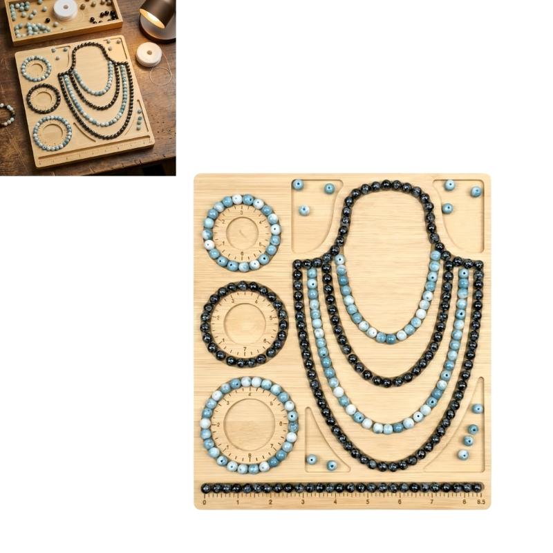 Placă de beading din lemn pentru bijuterii, pentru aranjarea brățărilor și colierelor, Tavă naturală pentru sortarea mărgelelor cu caneluri pentru creatori DIY