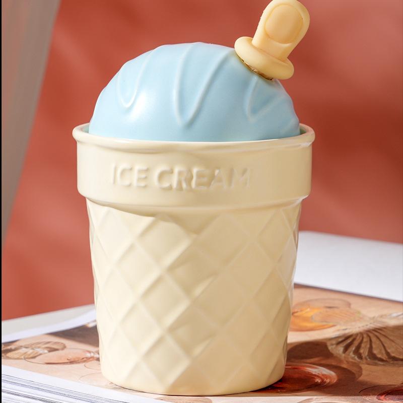 Macaron Ice Cream with Lid Scoop Ceramic Cup Personalized Creative Small Gift Mug Cute Children's Water Cup for Home Use