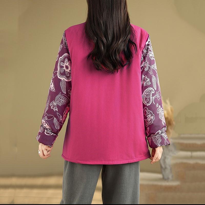 Høst Vår Vinter Bomullspolstret oversized vintage blomstret yttertøy dame avslappet løs jakke Kåpe