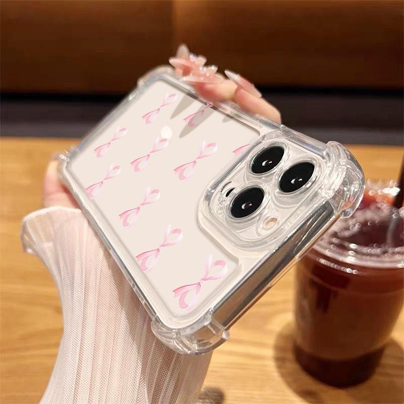 Bowknot Print Soft Silicone Clear Phone Case For iPhone 16 Pro 16E 15 Pro Max 14 13 12 11 Transparent Slim Shockproof Bumper Cover