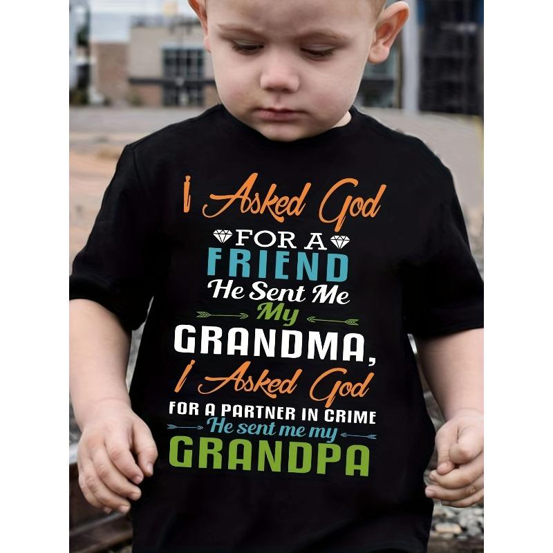 European sizes Boys Casual T-shirt I Asked God For A Friend Letter Print Short Sleeve Crew Neck Comfortable Summer Top