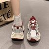 Thick-soled Fashion Cement Gray Dad Shoes Women's Shoes 2025 New Sports and Leisure Shoes Heightened Lace-up Leather Running Shoes