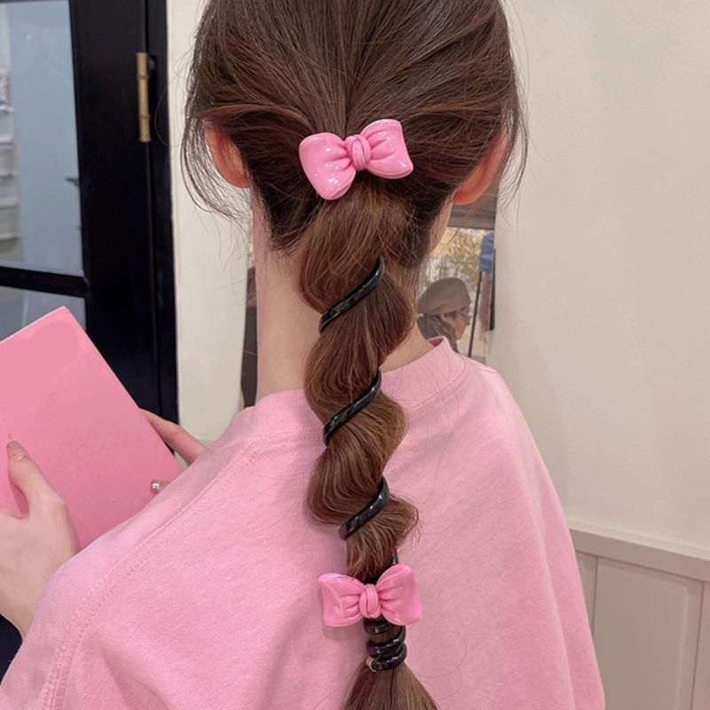 2PCS Spirals Bowknot Ponytail Holder Hair Ties For Girls Resin Hair Accessories Kids Hair Bows For Daily Use And Parties