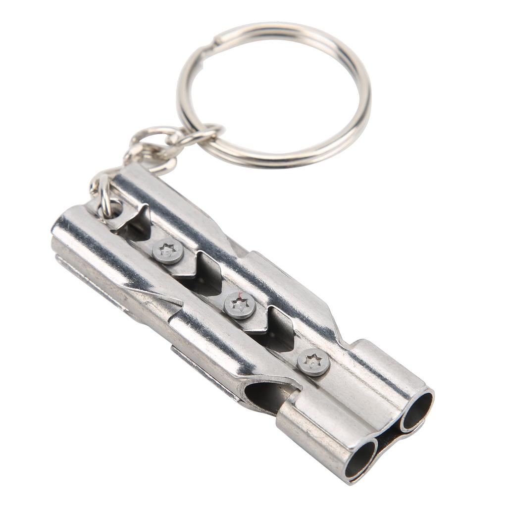 Outdoor Stainless Steel Emergency Survival High Decibel Double Tube Whistle with Keychain