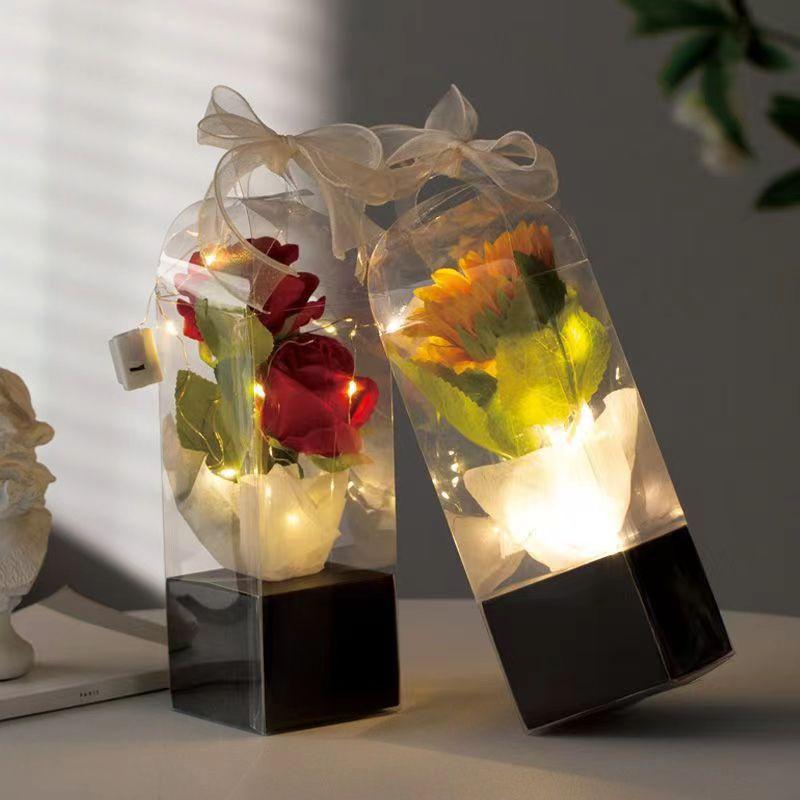 10pc PVC Transparent Rose Single Flower Box Mother's Day Handheld Flower Bouquet Perpetual Flower Packaging Valentine's Day Gift