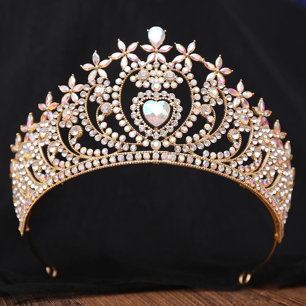 DIEZI Luxury Elegant AB Heart Crystal Tiara Crown For Women Girls Wedding Party Rhinestone Crown Hair Dress Jewelry