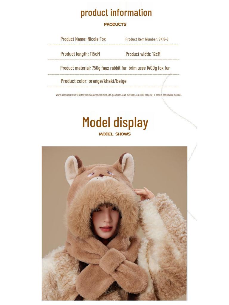 Zootopia Nick Fox Windproof Snood: Winter Cartoon Warm Hat & Ear Muffs Combo