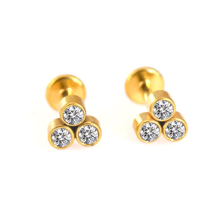 Diamond-Inlaid Stainless Steel Lip Stud Piercing Earring - 1.2*6/8mm